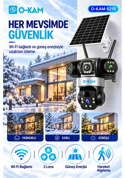 O-kam Ok-5215 3 Lensli Güneş Panelli Wi-fi Güvenlik Kamerası