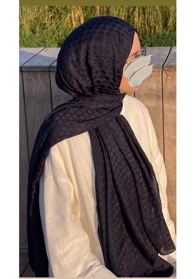 Qalortex Scarf Premium Pamuklu Jakar Şal-lacivert