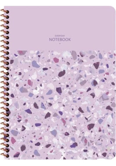 Çizgili 16x22 Cm 80 Yaprak Plastik Kapak Telli Defter 60 Gram Beyaz Sayfa Terazzo Mor