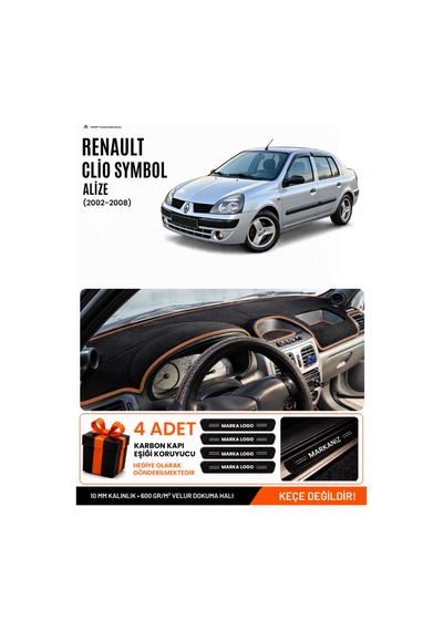 Renault Clio Symbol Alize 2002-2008 Uyumlu Torpido Örtüsü - Siyah Kahverengi