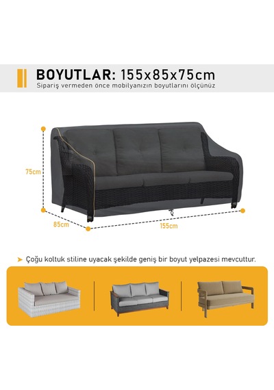Haegs Çift Kişilik Bahçe Koltuk Örtüsü, Koruma Kılıfı, Su Geçirmez Açık Hava Bahçe Mobilya Kılıfları, Dış Mekan Sandalye Kılıfı Örtü Branda, Ağır Hizmet Tipi, 155-85-75 - Siyah