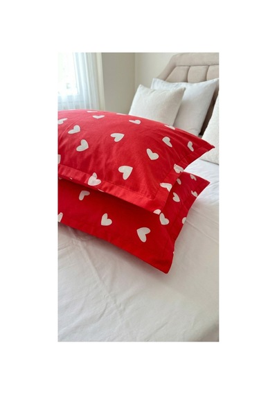 %100 Pamuklu Kalp Desenli Volanlı Yastık Kılıfı 2 Adet 50x70 Cm Krem - 864264444 Krem