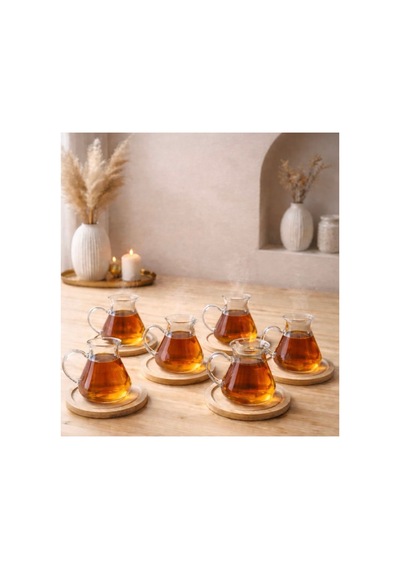 6 Lı Bambu Tabaklı Çay Bardağı Takımı Bambu Çay Tabaklı Çay Bardak Fincan Seti Bej Bej