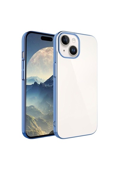Apple Uyumlu iPhone 15 Plus Kılıf Sert Pc Renkli Çerçeveli Zore Riksos Kapak Sierra Mavi
