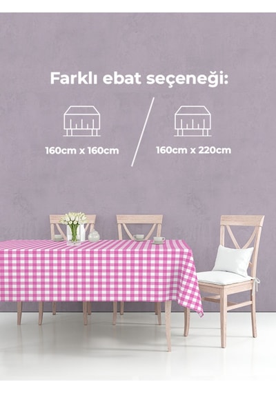 Kareli Masa Örtüsü Pembe 160x160cm