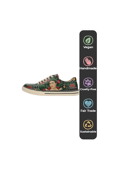 Kadın Vegan Deri Yeşil Sneakers - Arrows Frida Kahlo Tasarım Çok Renkli