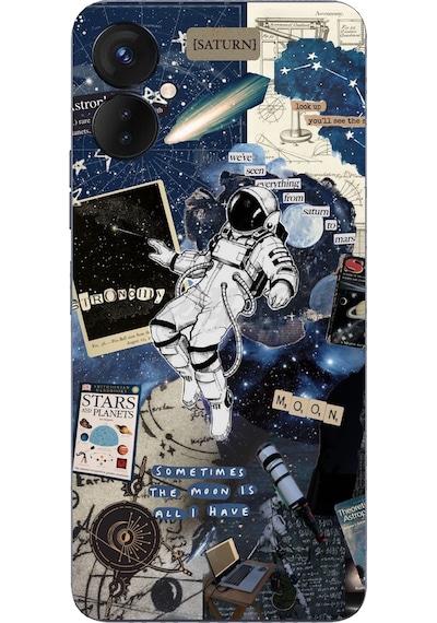 Tecno Spark 9 Pro Uyumlu Retro Astronot Tasarımlı Baskılı Silikon Kılıf Renkli