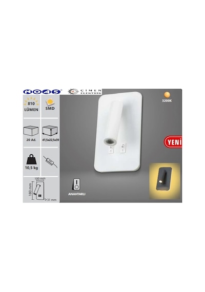 1 Adet Noas Yl85 1732 Beyaz Kasa Ronda Led Dekoratif Aplik 3+7w 3200k Gün Işığı Çok renkli