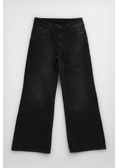 Kadın Yüksek Bel Wide Leg Jean Pantolon Antrasit