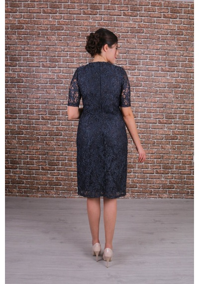 Nidya Moda Büyük Beden Kadın Gri Dantel Elbise-4161G Gri