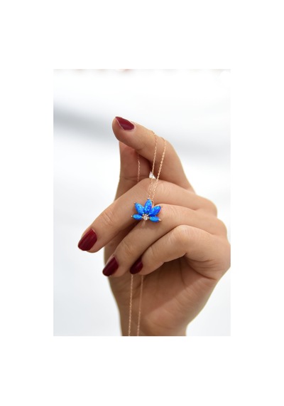 925 Ayar Gümüş Rose Kaplama Opal Taşlı Lotus Kolye UVPS102372-3