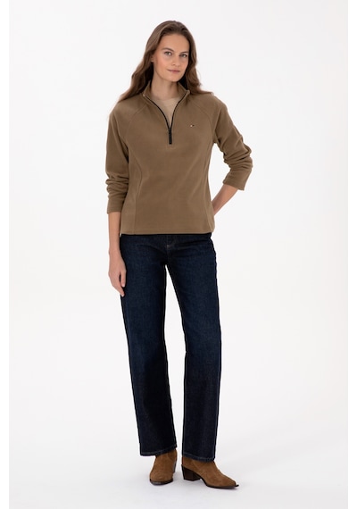 U.S. Polo Assn. Kadın Haki Fermuarlı Dik Yaka Polar Sweatshirt 50316714-VR027