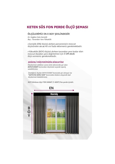 Donatti Açık Gri Düz Keten Fon Perde 1/3 Pile Tek Kanat Açık Gri