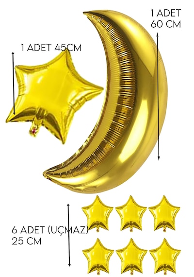 8 Ad Gold Altın Ay Yıldız Folyo Balon Seti Baby Shower Cinsiyet Doğum Günü Parti Ay Yıldız Balon Süs Altın