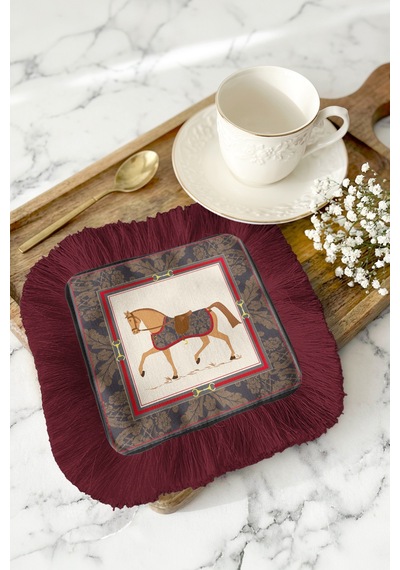 At Desenli Lüks Saçaklı Sunum Peçetesi - Klasik Equestrian Bohem Bordo Bardak Altlığı Servis Mendili Metalik Toprak Kum At Desenli Lüks Saçaklı Sunum Peçetesi - Klasik Equestrian Bohem Bordo Bardak Altlığı Servis Mendili Metalik Toprak Kum