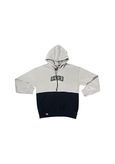 Kapşonlu Oxford Baskılı Kanguru Cepli Kız Çocuk Sweatshirt-90862 Gri