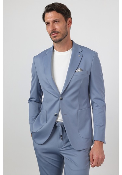 İmza Mavi Kendinden Desenli Mono Yaka 6 Drop Slim Fit Takım Elbise 1001260165