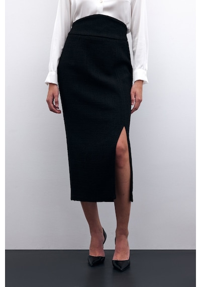 Sateen Tüvit Kalem Etek - Siyah-135591 Siyah