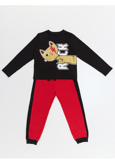Denokids Rock Kedi Kız Çocuk Pantolon T-shirt Takım