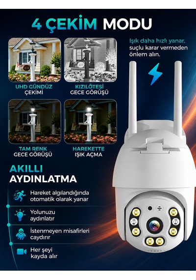 Dobest 2k Wifi Ptz Güvenlik Kamerası Kablosuz Dış Mekan 355 Dönüş 30 Metre Gece Görüşü Uzaktan Telefon Kontrollü Kamera