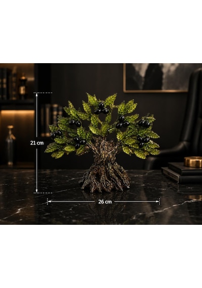 Dekoratif Zeytin Ağacı Biblo 21x26 Cm Reçine El Yapımı Siyah Zeytinli Konsol Vitrin Ofis Masa Üstü Ev Dekoru