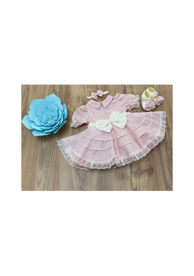 Hayy Baby Kids Wear Pembe Volan Kısa Kollu Elbise