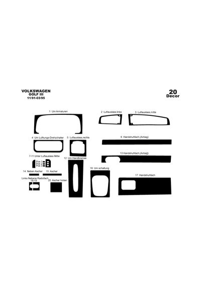 Volkswagen Golf 3 Torpido Kaplama 1991-1995 20 Parça Piano Black
