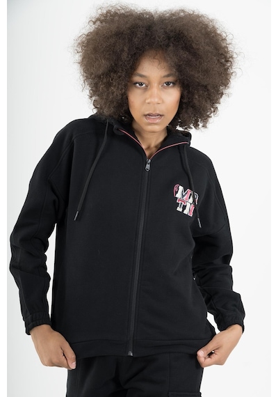 Maraton Sportswear Comfort Kadın Kapşonlu Uzun Kol Basic Siyah Tracktop 22972-siyah Siyah