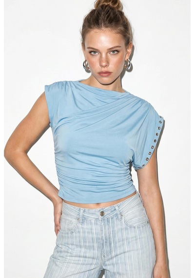 Shade Kadın Kayık Yaka Kuşgözü Zımbalı Yan Büzgülü Bele Oturan Drapeli Bluz 36003 60286276 - Bebe Mavisi Shade Kadın Kayık Yaka Kuşgözü Zımbalı Yan Büzgülü Bele Oturan Drapeli Bluz 36003 60286276 - Bebe Mavisi