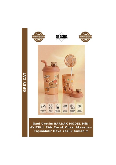Özel Üretim Bardak Model Mini Ayıcıklı Fan Çocuk Odası Aksesuarı Taşınabilir Hava Yazlık Kullanım