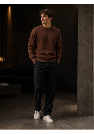 Km Collections Erkek Kışlık Sweatshirt 3 İplik Kahverengi