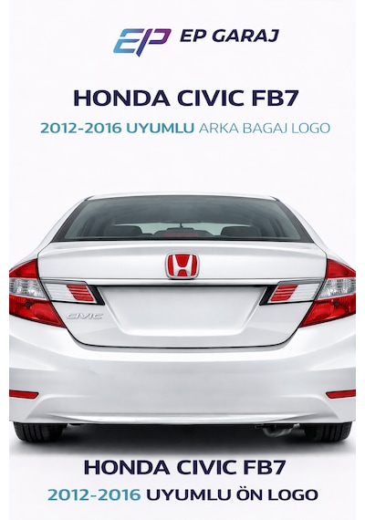 Honda Civic Fb7 2012-2016 Uyumlu Kırmızı Arka Bagaj Logo  Görünüm 0