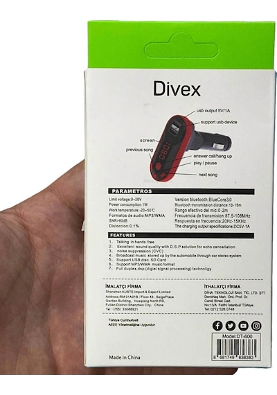 Divex Kumandalı Çakmaklık Girişli Araç Fm Transmitter Bluetooth 2xusb - Sd Kart Kırmızı Dt-600