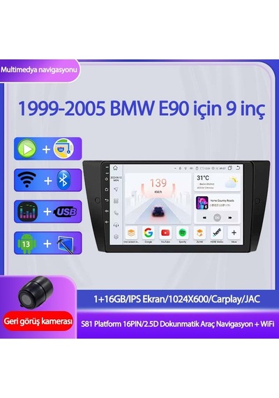 Otolas Bmw E90 Için 9 Inç Carplay Navigasyon - Başlangıç Paketi 1+16gb Gps Kamera - 2006 2007 2008 2009 2010 2011 2012 9"