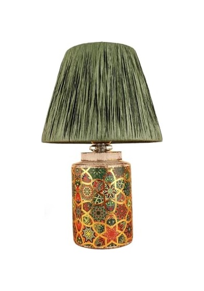 Timide Desenli Handmade Seramik Abajur Yeşil El Yapımı, Modern, Doğal Tonlu Dekoratif Aydınlatma E27 Duy Uyumlu A Enerji Sınıfı Ce Sertifikalı Enerji Sınıfı A 10 Parça Siyah