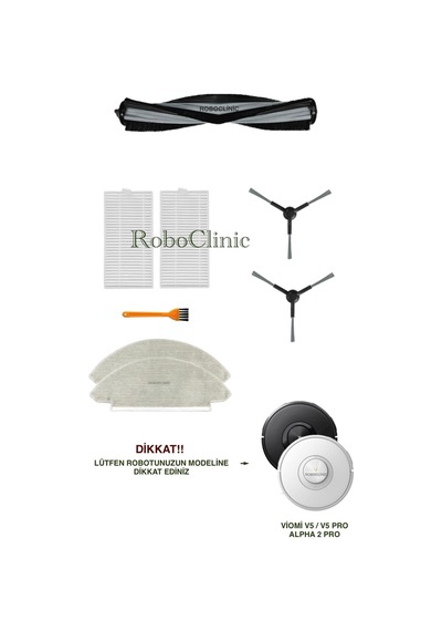Viomi V5 / V5 Pro / Alpha 2 Pro Robot Süpürge Uyumlu Yedek Fırça,hepa Filtre,mop Seti-8 Parça