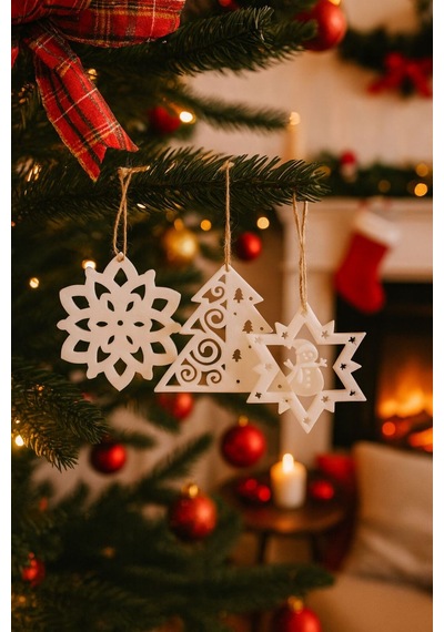 Yılbaşı Ağacı Süs Seti 11 Parça Beyaz Dekoratif Süsler Noel Dekorasyonu Christmas Decorations