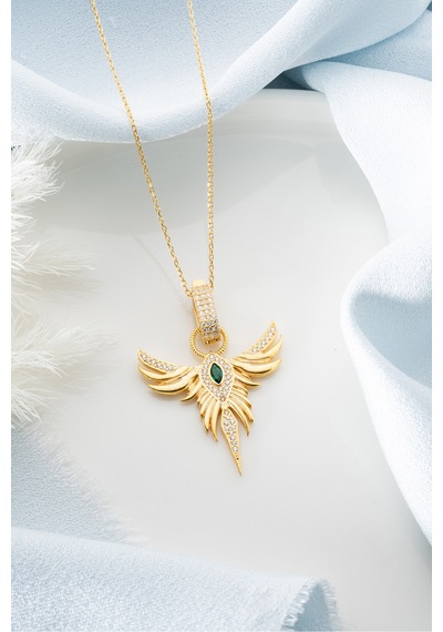 Çekirdekjewelry 925 Ayar Gümüş Zümrüdüanka Kolye Sarı