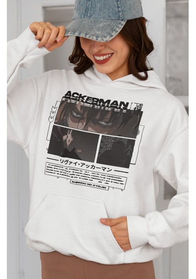 Sevbano Levi Ackerman Attack On Titan Baskılı Unisex Oversize Anime Karak beyaz