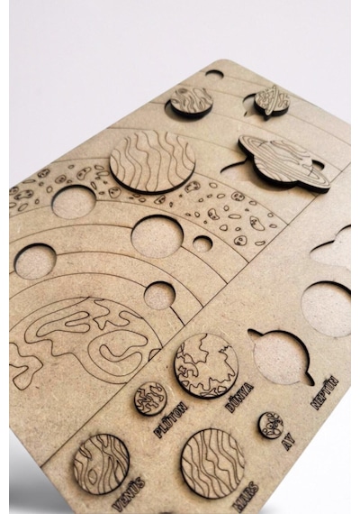 Solar Sistem Gezegenler Sistemi Puzzle Ahşap Boyanabilir Bul Tak Eğitici Montessori Yapboz