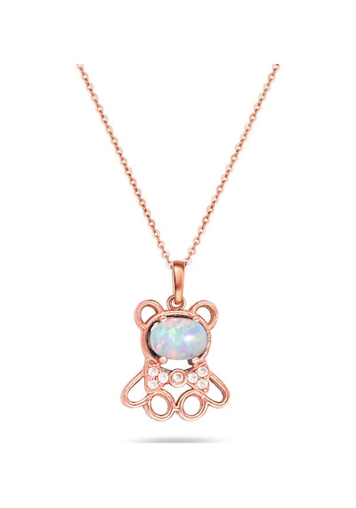 Brezza Lusso Jewelry Opal Taşlı Ayıcık Gümüş Minik Kolye Zarif Model (448549085) 42 CM
