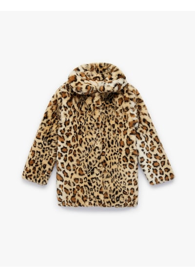 Koton Uzun Kollu Bebe Yaka Leoparlı Peluş Kaban Bej Desenli 6wkg20051aw Ekru