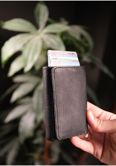 Eonaks Apex - Hakiki Gerçek Deri Mekanizmalı Cüzdan Ve Kartlık Siyah