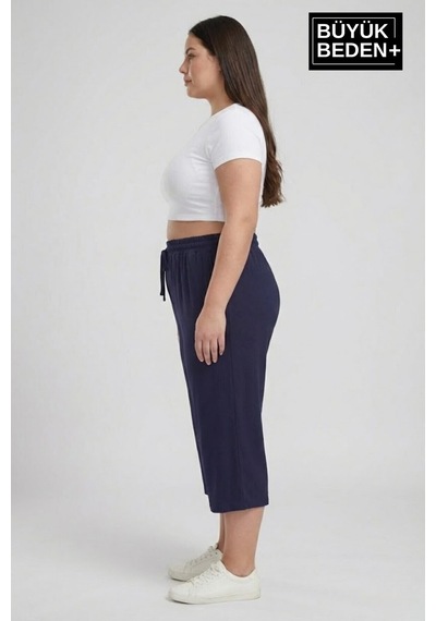 Süperlife Büyük Beden Kadın İkili Set Kapri Şort Rahat Kalıp 3xl-6xl Spr26bsrk591+2 Lacivert