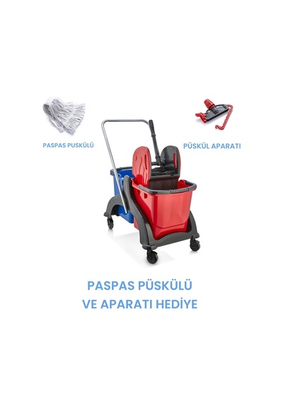 Plastik Çift Kovalı Temizlik Ve Paspas Arabasıtemizlik Seti Plastik Presli A Kalite Mop Apart - 504468737