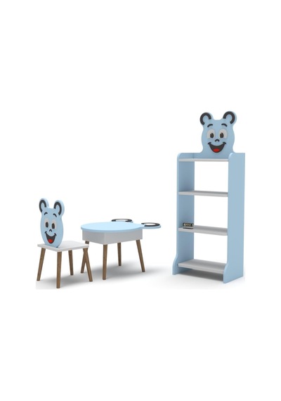 Çocuk Mobilya Seti Happy Face Masa,sandalye Ve 4 Raflı Kitaplık Sevimli Figürlü Mavi Çok Renkli Çocuk Mobilya Seti Happy Face Masa,sandalye Ve 4 Raflı Kitaplık Sevimli Figürlü Mavi Çok Renkli
