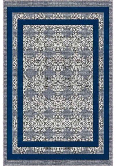 Lacivert Çerçeveli Kaymaz Tabanlı Dekoratif Halı Rv086n11