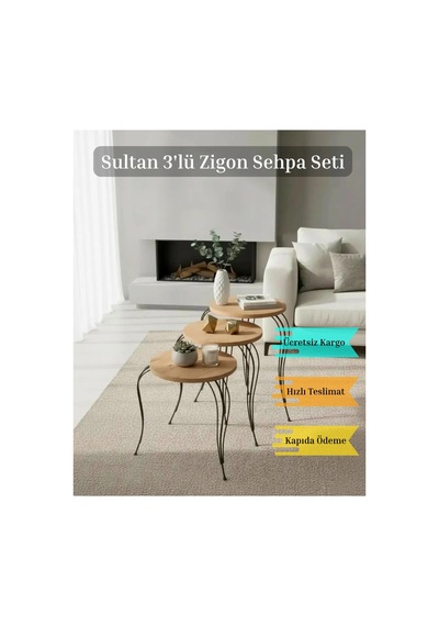 Sultan 3'lü Tel Zigon Sehpa Seti Atlantik Çam