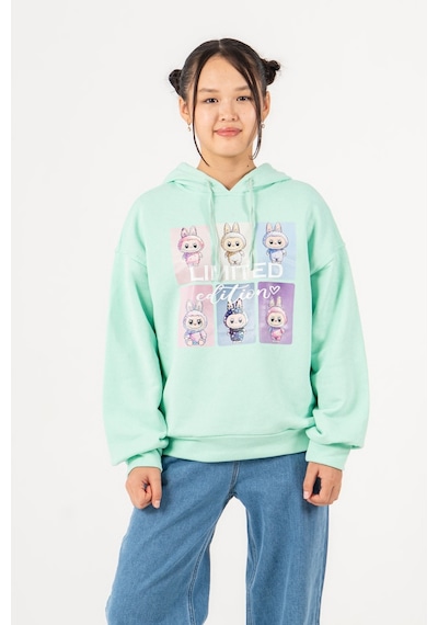 Kız Çocuk Labubu Baskılı 3 İplik Kışlık Şardonsuz Sweatshirt 4540 Mint
