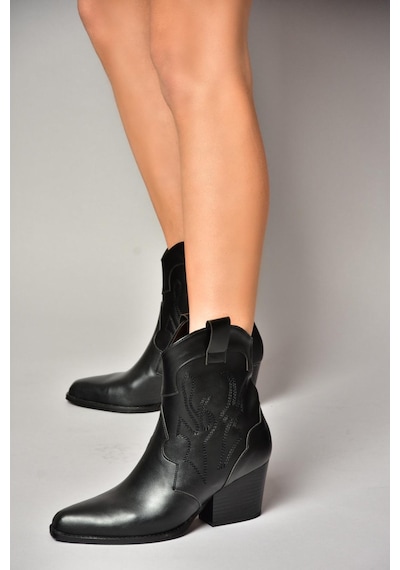 Fox Shoes T296112009 Siyah Kalın Topuklu Kadın Bot Siyah-Suni Deri Siyah